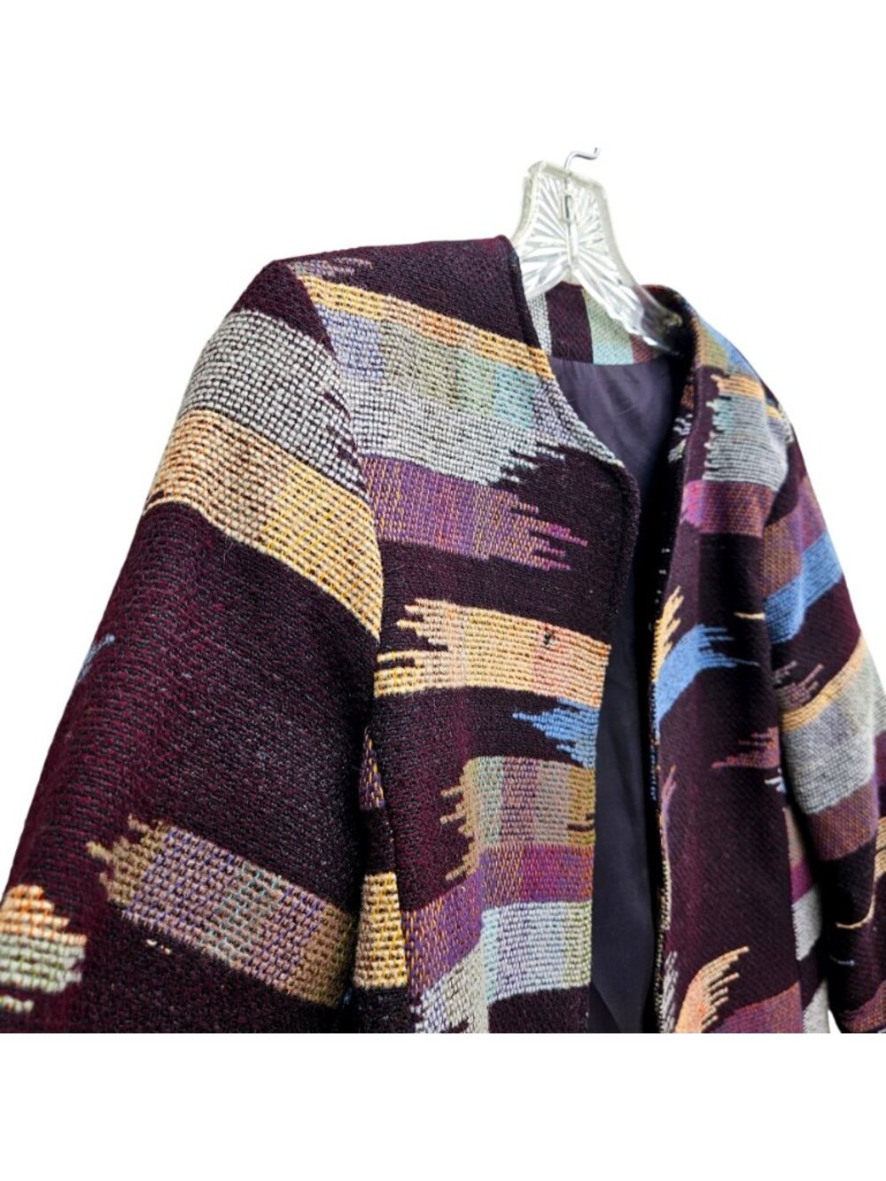 Vintage Art to Wear Woven Wool Jacket Abstract Ikat Stripe Boxy Lined Small - Picture 4 of 13